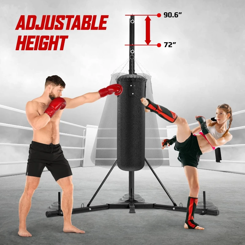 Yes4All Heavy Bag Stand with Stainless Steel Swivel Chain and 4 Snap Hooks — Adjustable Freestanding Boxing Bag Hanger