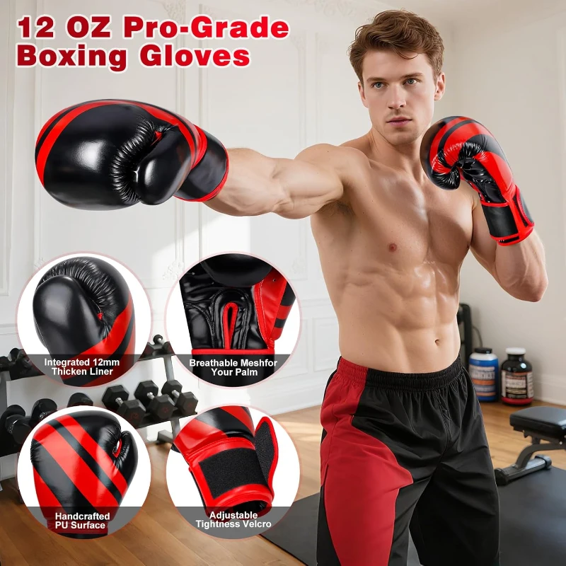 GIKPAL Freestanding Punching Bag with Stand and 12 oz Gloves — Heavy Kickboxing/MMA Training Bag for Adults