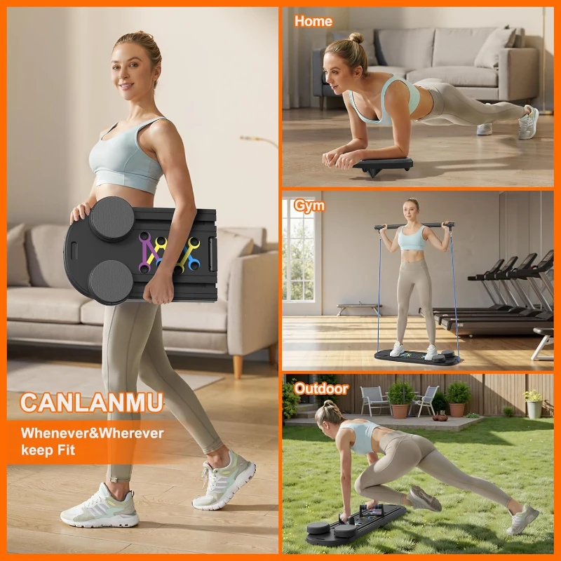 Multifunctional Foldable Pilates Board Reformer — Portable Ab & Core Trainer with Resistance Bands, Push-Up Handles, Balance Platform and Timer, Up to 330 lb Capacity