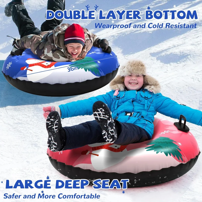 Set of 3 Snowman Snow Tubes 36"" – Durable Cold-Resistant Inflatable Sleds with Hard Bottom & Reinforced Handles, Heavy-Duty Family Snow Toys for Xmas/Winter