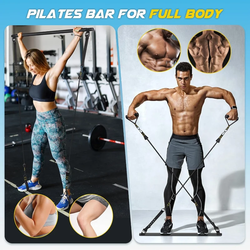 COFOF Pilates Bar Kit with Resistance Bands – Adjustable Metal Bar Set with Heavy-Duty Buckle and Portable Bag