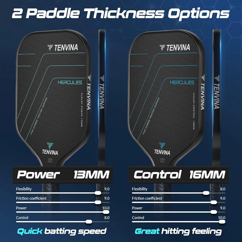 TENVINA T700SC Multi-Layer Textured Carbon Fiber Pickleball Paddle — USAPA Certified, Enhanced Power & Spin, 4 Shape/Thickness Choices