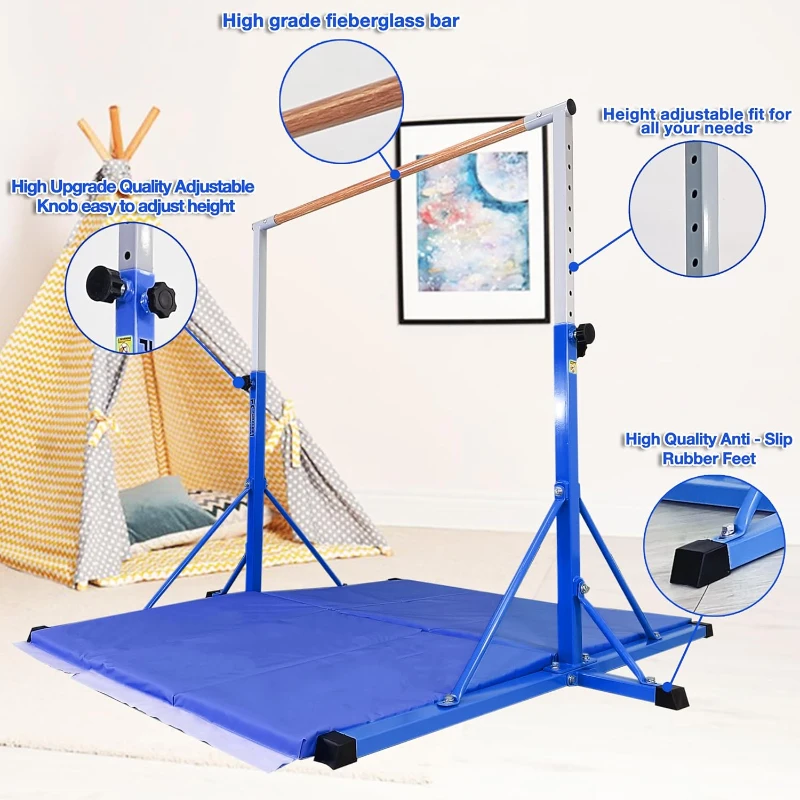 Adjustable Horizontal Gymnastics Bar 5FT/6FT for Kids (Ages 5-20) – 35.4""–59"" / 45""–71"" Height Options, 500 lb Capacity, Home Gym Equipment