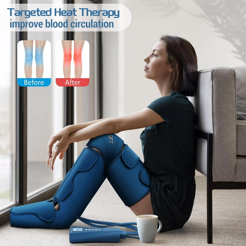 Air Compression Leg Massager with Heat — Full Leg (Foot to Thigh) Compression Therapy for Varicose Veins, Muscle Fatigue, Cramps, Swelling & Edema — Gift for Mom, Dad, Men & Women