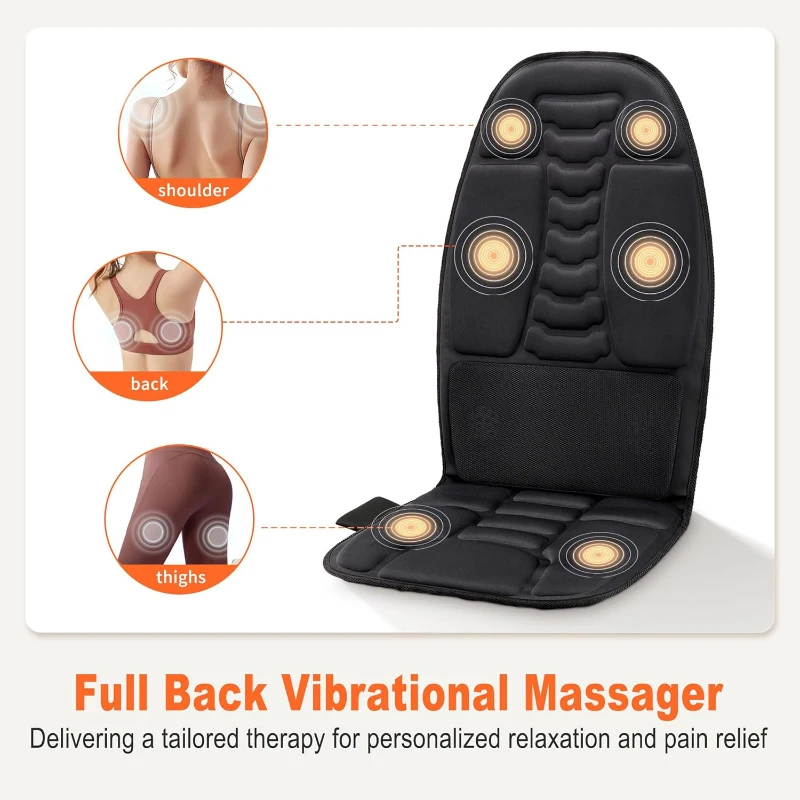 Heated and Cooled Massage Seat Cushion — Deep Vibration Therapy with Dual Adapters, Portable Chair Massager for Full-Body Comfort, Gift for Parents