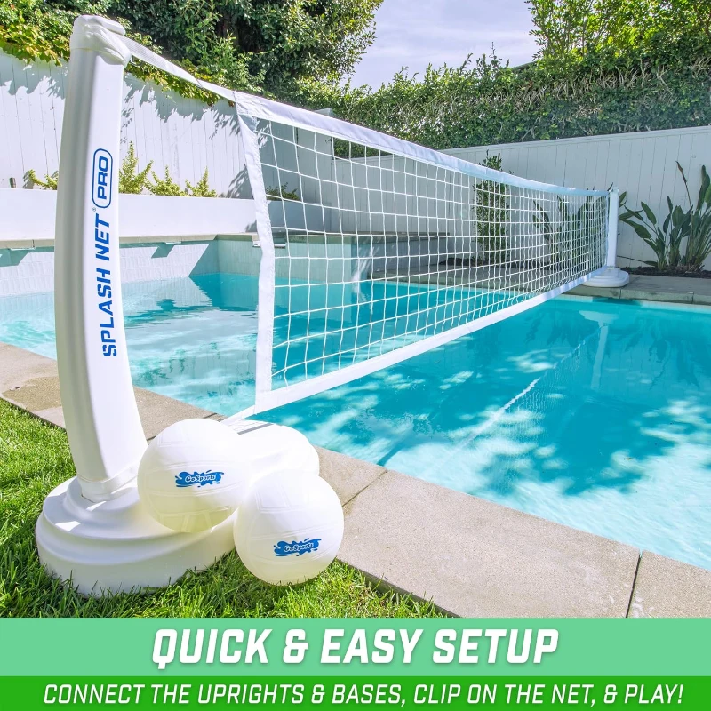 GoSports Splash Net PRO Pool Volleyball Set - Adjustable Water Volleyball Net with 2 Water Balls and Pump, Fits Most Inground Pools