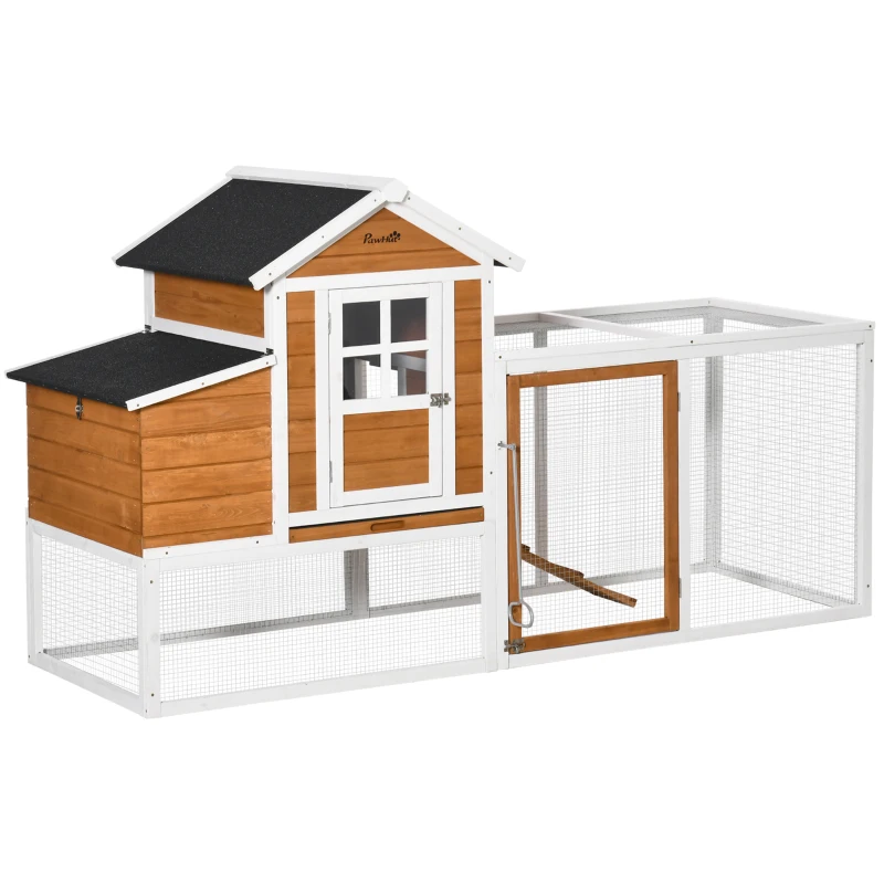 PawHut Chicken Run Waterproof Large Chicken Coop with Nesting Box for 2-4 Chickens, Orange and White