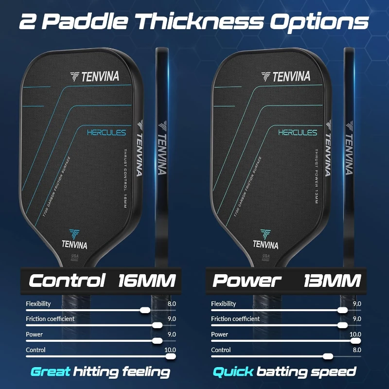 TENVINA T700SC Multi-Layer Carbon Fiber Pickleball Paddle — Textured Spin Surface, 4 Shapes/Thicknesses, USAPA Approved