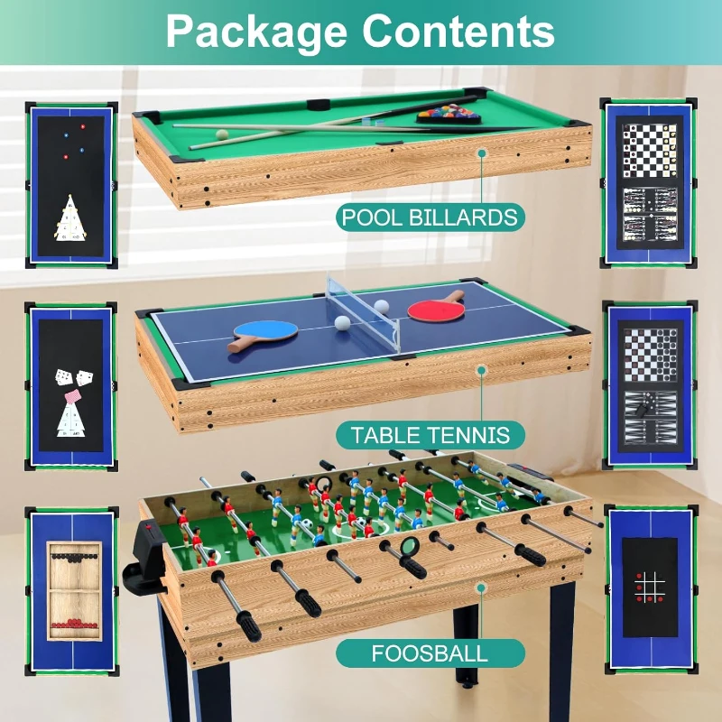 48"" 12-in-1 Combo Game Table — Ping Pong, Foosball, Air Hockey, Pool & More with Accessories for Game Rooms and Family Nights