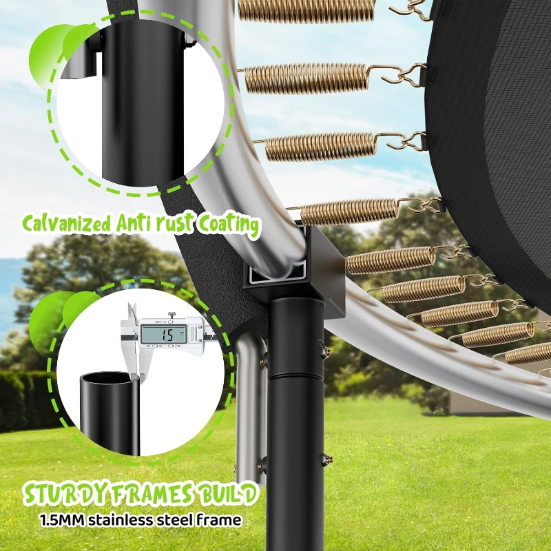 GIGU Recreational Trampoline (10FT–16FT) with Enclosure Net, Ladder and Anti-Rust Coating — ASTM Certified Outdoor Trampoline for Kids & Adults