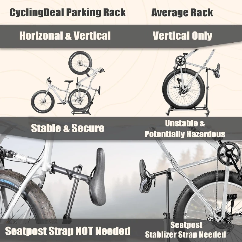 BIKE HAND Vertical Bike Stand for Fat Bikes — Adjustable Vertical & Horizontal Rack for Snow/Fat/MTB and 700c Bikes, Supports Tires up to 5-inch, up to 29-inch Wheels