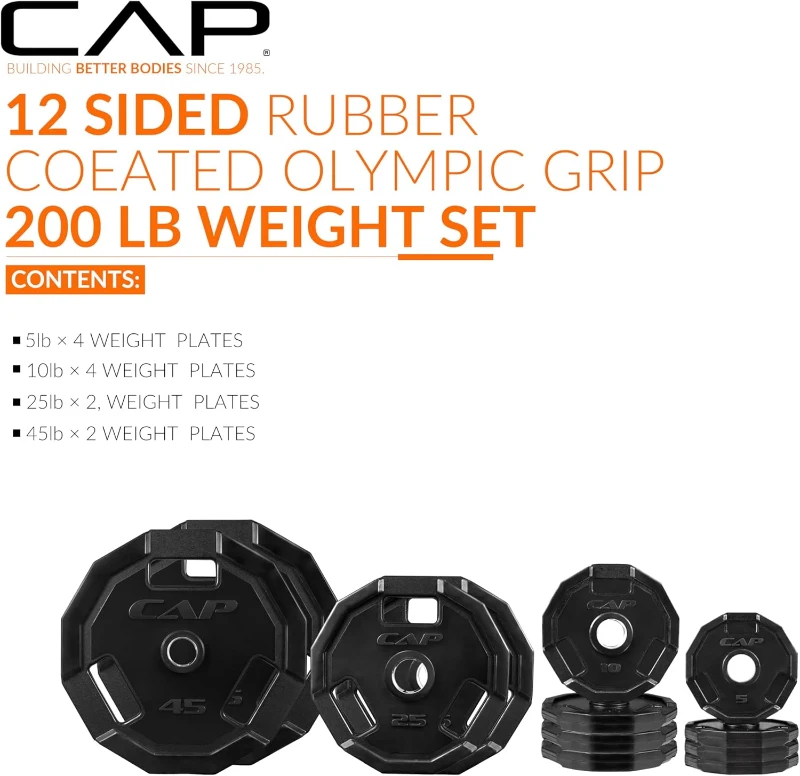 CAP Barbell 2-Inch Olympic Cast Iron Plate Set — 75 to 285 lbs, Multiple Configurations