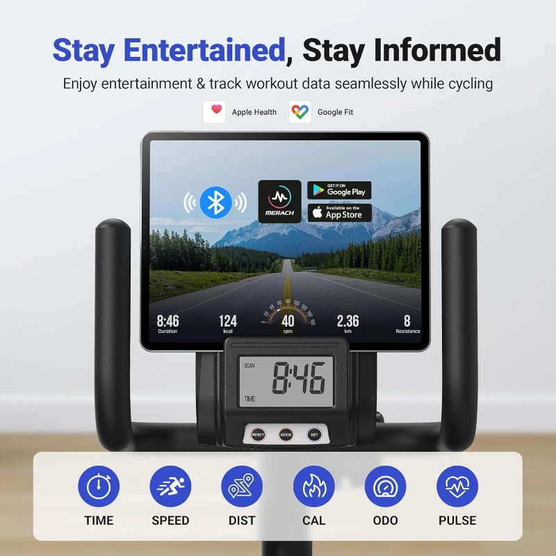 MERACH Recumbent Exercise Bike with Bluetooth & App Connectivity — LCD Display, Heart-Rate Handles, Magnetic Resistance (S08/S23)