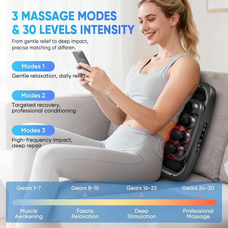 20-Head Deep Tissue Massage Gun — Percussion Massager with 3 Modes & 30 Levels for Back/Shoulders/Legs/Waist (Black, 20-Head)