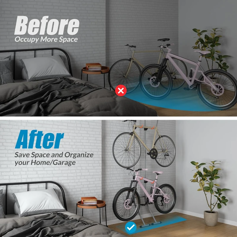 Suchtale 2-Bike Gravity Rack | Floor-to-Wall Bicycle Organizer for Garage & Indoor Storage — Adjustable Arms, Wall-Lean or Fixed Mount, Fits Road, MTB & E-bikes