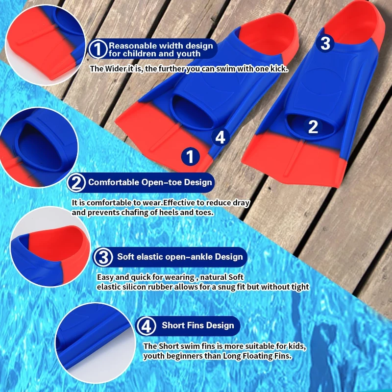 Prsca Short Youth Swim Fins — Comfortable Flippers for Lap Training, Beginners, Kids & Teens