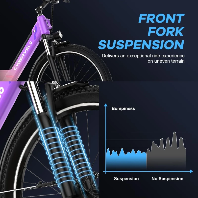 1000W Peak Adult Electric Bike — 26"" E-Bike with Removable Long-Range Battery, 7-Speed Drivetrain, Dual Suspension & Disc Brakes