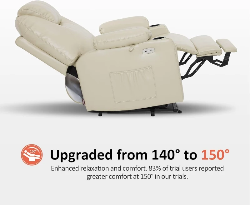 MCombo Extra Wide Power Lift Recliner Chair for Elderly R7045 - Medium-Wide Faux Leather Lift Chair with Heat & Massage, USB & Type-C Ports, Cup Holders (Cream White)