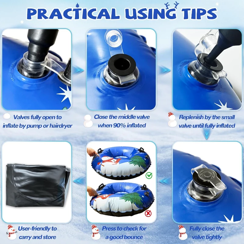 Set of 3 Snowman Snow Tubes 36"" – Durable Cold-Resistant Inflatable Sleds with Hard Bottom & Reinforced Handles, Heavy-Duty Family Snow Toys for Xmas/Winter