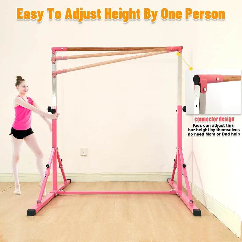 MARFULA Foldable Gymnastics Kip Bar Set – 5 ft Crossbar, 4 ft Inner Width, Adjustable 36""–60"" Height for Kids – Suitable for Home and Club Training