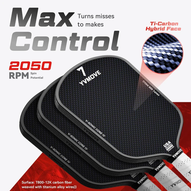 Advanced Pickleball Paddle – Ti-Carbon Hybrid Face, V-SONIC IV 16mm Core, Large Sweet Spot, Mid-Weight, Extended Grip | USAPA Tournament Approved