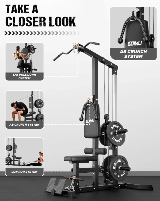 GOIMU LS01 3-in-1 Lat Pulldown & Row Cable Tower with AB Crunch — Home Gym Pulley Station
