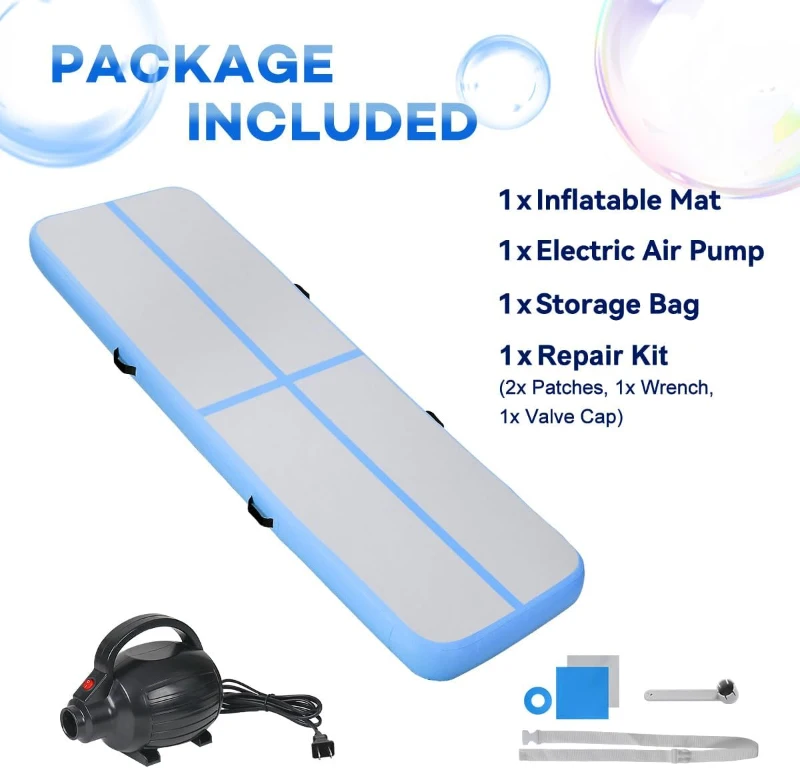 Air Tumble Track Inflatable Mat with Electric Pump - 6ft/10ft/13ft/16ft/20ft, 4in & 8in Thickness - Durable PVC Drop-Stitch Gymnastics Mat for Home, Pool, Beach and Park