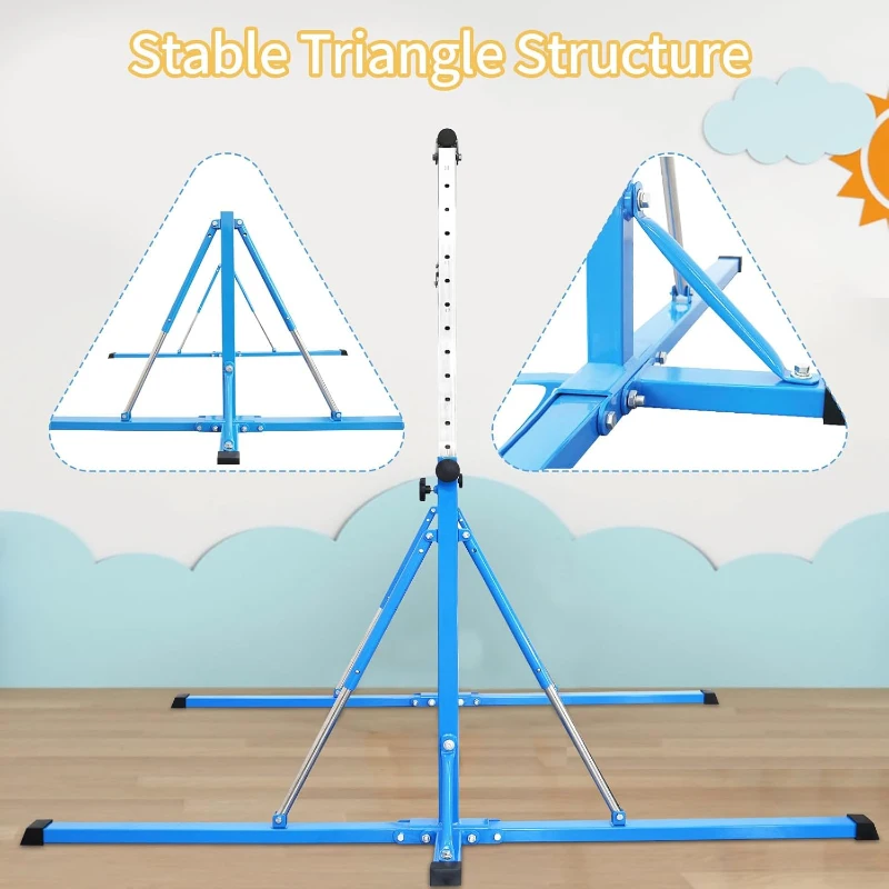 Collapsible Kids Gymnastics Bar 5FT - Adjustable 35.4""–59"", Ages 5-20, 500 lb Capacity with Safety Mat, Home Use