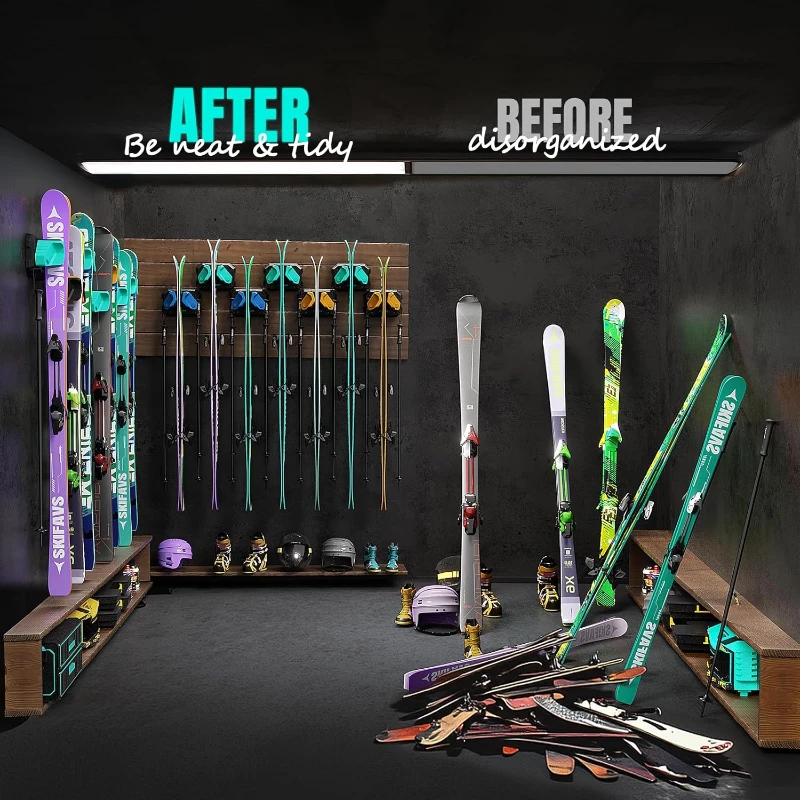 Skifavs Ski & Snowboard Wall Rack for Garage Wall — Universal Fit, Damage-Free Storage Rack, Green (1-Pack)