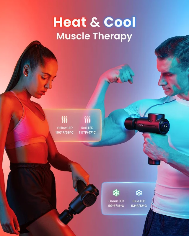 RENPHO Thermacool Deluxe Massage Gun with Heat & Cold Therapy, Portable Deep Tissue Percussion Massager with Charging Stand & App Connectivity — Gift for Him/Her