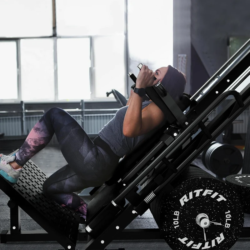 RitFit Home Gym Leg Press / Hack Squat Combo with Weight Plate Set — Adjustable Angles, Linear Bearings and Plate Storage for Complete Lower-Body Training