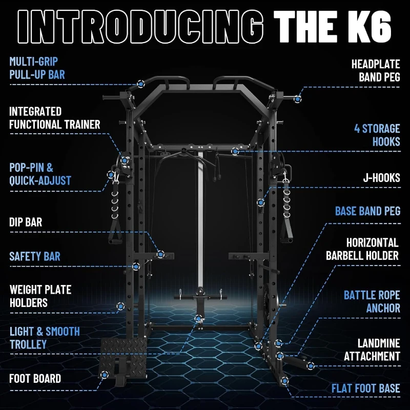 Mikolo K6 Power Cage with Cable Crossover, 1500 lb Squat Rack and Lat/Low Row Pulley System — Complete Home Gym Package
