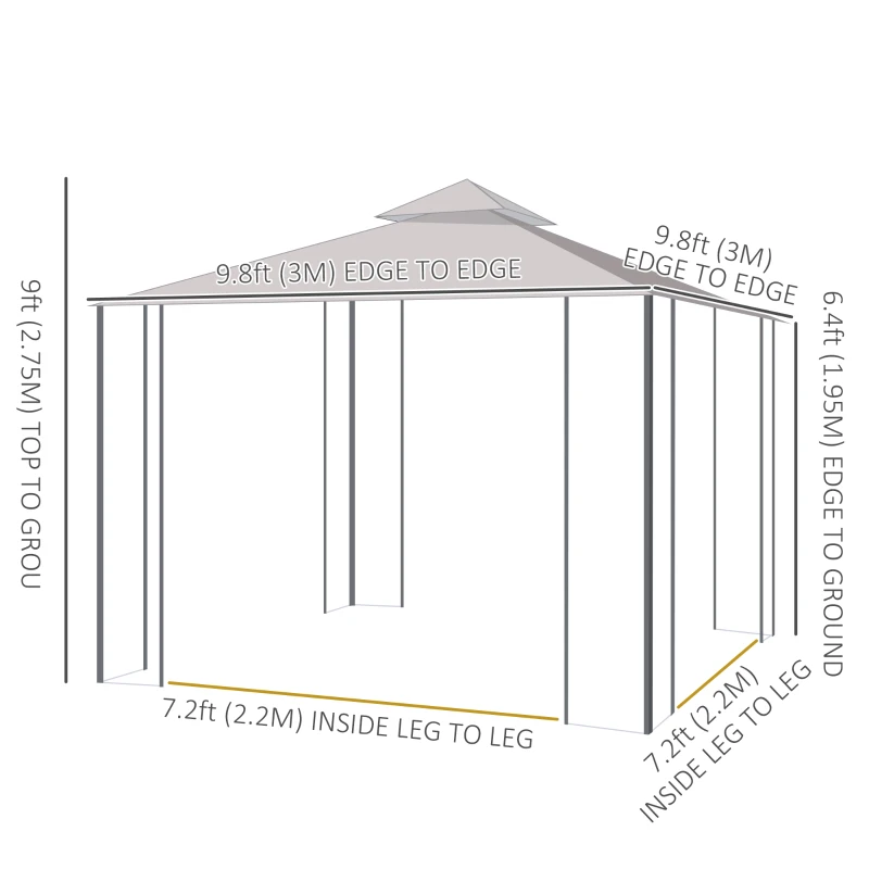 Outsunny 10' x 10' Steel Outdoor Patio Gazebo Canopy with Removable Mesh Curtains, Display Shelves, & Steel Frame, Brown