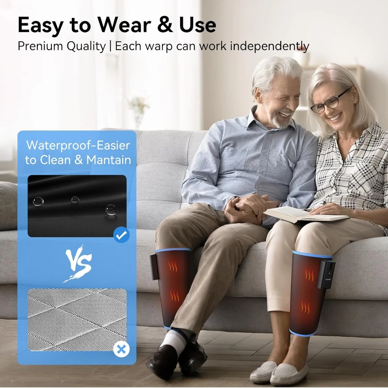 FIT KING Rechargeable Cordless Calf Compression Massager with Heat — 3 Heat Levels, 3 Modes & Intensities for Circulation, Edema, RLS & Pain Relief — Portable Gift