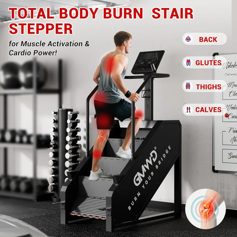 GMWD Commercial-Grade Stair Stepper Machine with 17.3"" LED Display, 15 Resistance Levels, 24-164 SPM