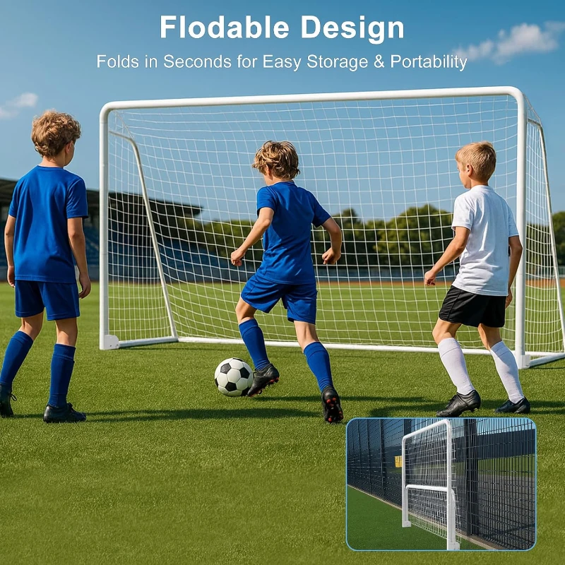 MOPHOTO Foldable Soccer Goals (6x4/8x6/10x6.5/12x6/16x7/18.5x6.5/21x7/24x8 ft) – 10x6.5 ft Collapsible Backyard & Training Goal for Teens & Adults