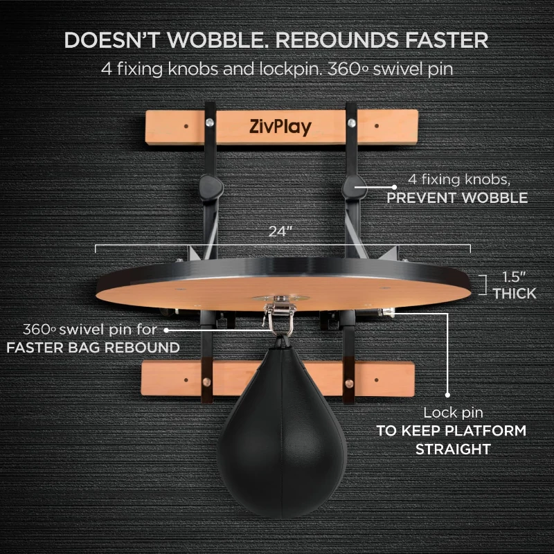 24"" Speed Bag Platform with Height-Adjustable Mount, 360° Swivel, Includes Speedbag and Pump