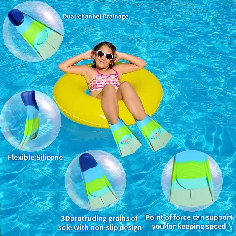 Kids Lap Swim Fins by Fanwill — Short, Comfortable Training Flippers for Children, Boys & Girls, Beginner-Friendly