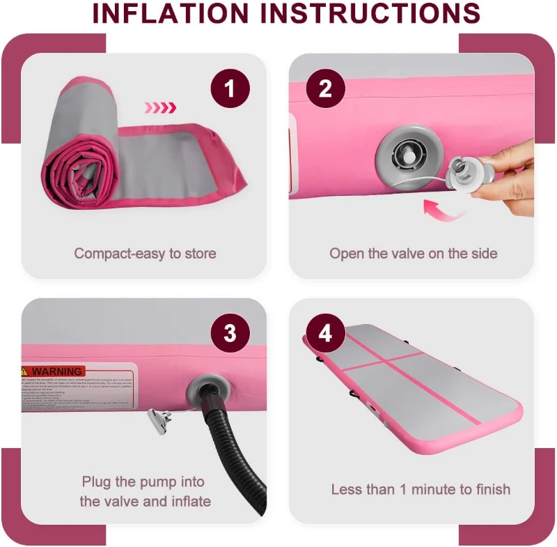 Inflatable Air Tumbling Mat – Available in 6/10/13/16/20 ft with 4in or 8in Thickness and Electric Pump, for Gymnastics, Cheer, Yoga, Beach & Pool