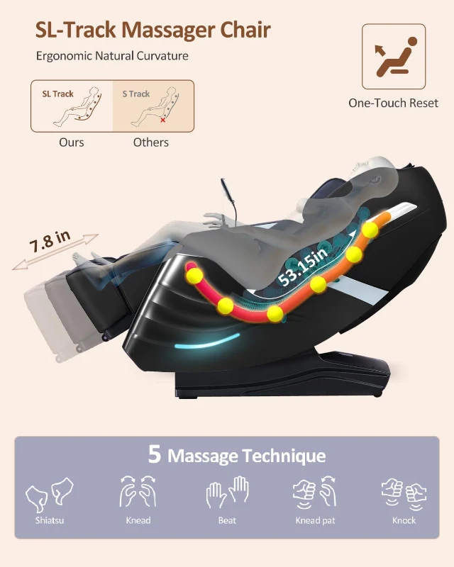 RELX 2026 Full-Body Massage Chair, 20 Modes Zero Gravity SL-Track Shiatsu with Built-in Heat, Airbag Body Scan, Deep Yoga Stretch, Extendable Calfrest and AI Voice Control (Black)