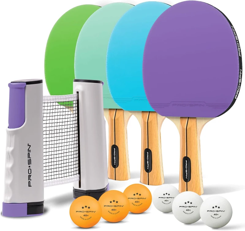 PRO-SPIN All-in-One Portable Ping Pong Set - Retractable 72"" Net for Any Table, 4 Paddles, 6 Balls and Carry Case - Family-Friendly Table Tennis Gift