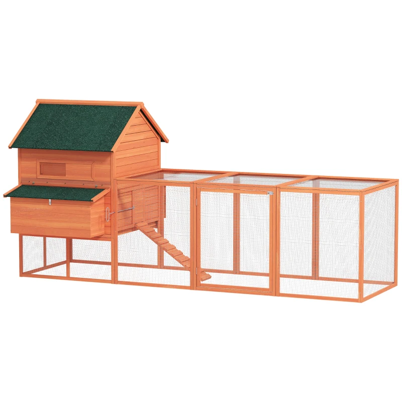 PawHut 137" Wooden Chicken Coop for 8-10 Chickens, Backyard, Orange