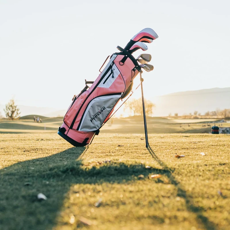 Precise M5 Women's Golf Club Set — Right-Handed, Pink: 460cc Titanium Driver, #3 Fairway, 21° Hybrid, #5-PW Stainless Irons, Putter, Stand Bag, 3 Headcovers