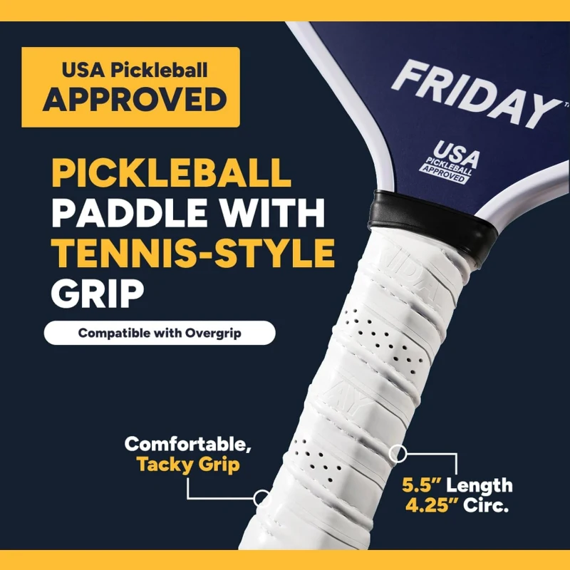Friday Pickleball Paddle - USAPA Approved Carbon Fiber Thermoformed Paddle with Honeycomb Core and Grit Surface for Spin