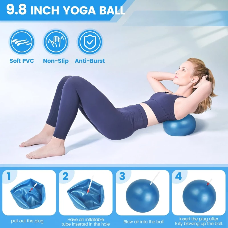 Home Pilates Essentials Kit for Women — 9"" Yoga Ball, Figure-8 Resistance Band, Pilates Ring & Accessories, Beginner-Friendly Set