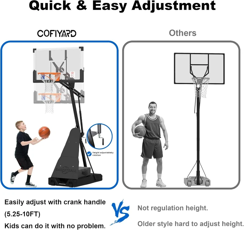 Adjustable Outdoor Basketball Hoop with 44/54-inch Shatterproof Backboard, 5.25–10 ft Height Range, Portable Base with Sandbag