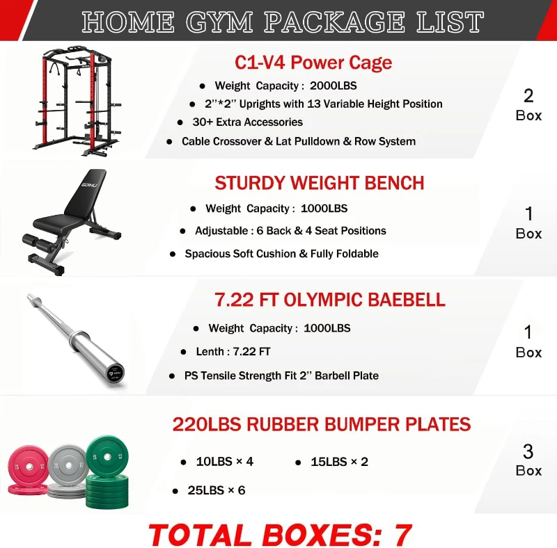 C1-V4 Power Cage 2000LB Squat Rack with Lat Pulldown - Multi-Function Strength Training Cage with Attachments for Home or Garage