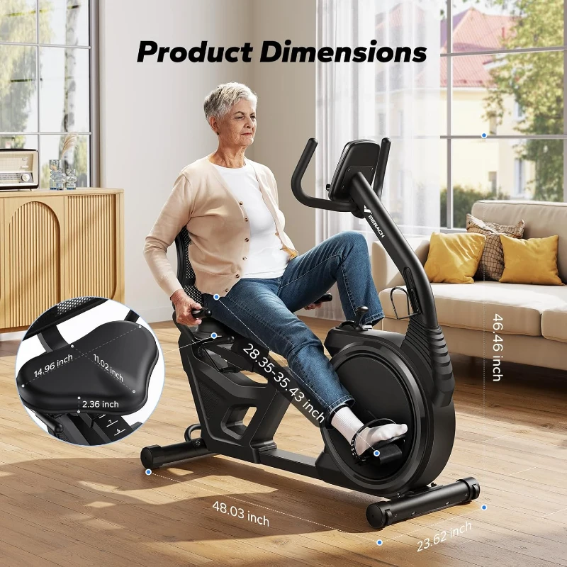 MERACH High-End Recumbent Exercise Bike – Magnetic, Bluetooth Smart with MERACH App, LCD, Heart-Rate Handles, Ergonomic Seat for Seniors