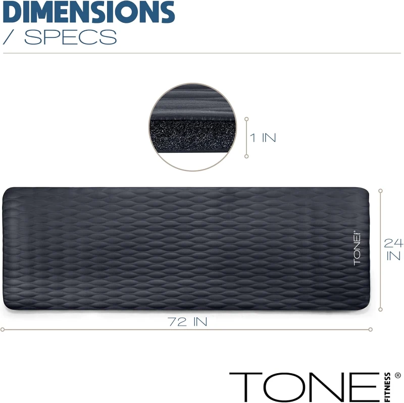 Tone Fitness 1-inch Thick High-Density Exercise Mat — Non-Slip Yoga/Pilates Mat 24 x 72 with Carry Strap