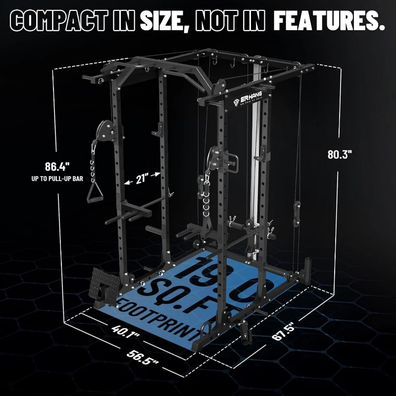 Mikolo K6 Power Cage with Cable Crossover, 1500 lb Squat Rack and Lat/Low Row Pulley System — Complete Home Gym Package